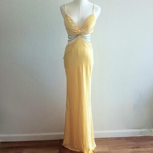 Y2K Butter Yellow Rhinestone Fairy Prom Dress